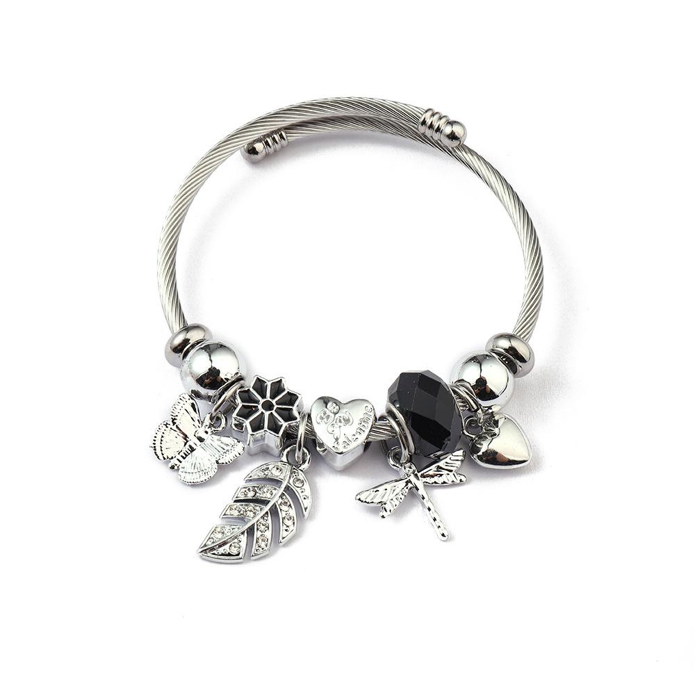 Simple Fashion Stainless Steel Bracelet With Crystal Bead Pendant Unisex Jewelry