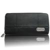 Outdoor Products Long Wallet with Round Zipper, Synthetic Leather, Card Slots, Bill Slots, Coin Purse, Stitching, Metal Plate, Black
