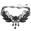 Fashion Women's Black Rose Teardrop Bead Pendant Lace Choker Lolita Collar Necklace