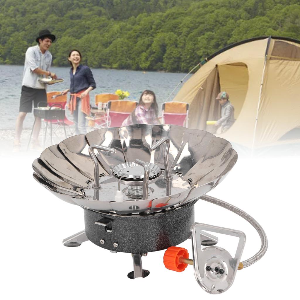 Camping Stove Folding Stable Support Wind Resistant High Efficiency Portable Gas Stove for Outdoor Hiking Black