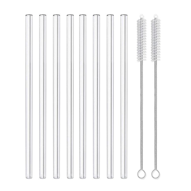 

8Pcs Glass Straw Reusable Drinking Straw Borosilicate Glass Tube Straws for Drinks Cocktail with Cleaning Brush Bar Accessories