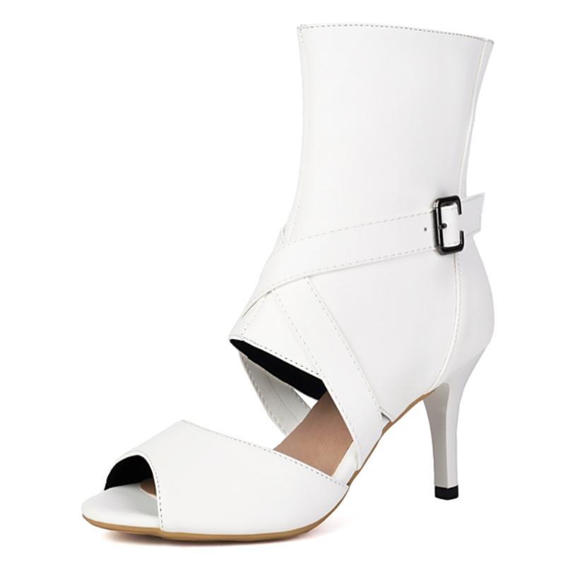 

Women s Ankle Boots 2025 Spring Summer Dance Shoes Peep toe Black White Fashion High Heel Short Boots Ladies Party Jazz Shoes 34 білий