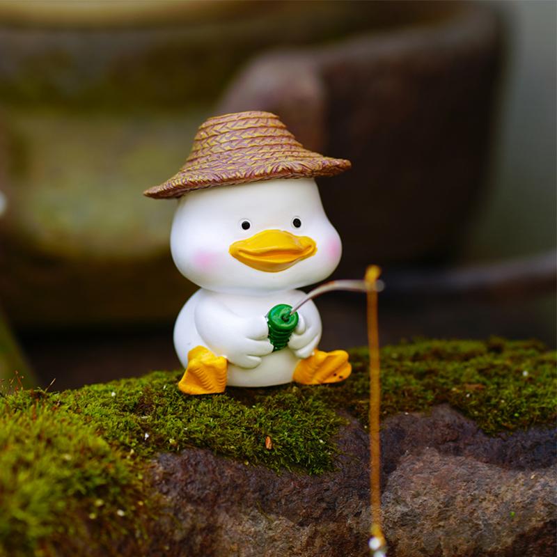 Animal Garden Statue Resin Cat Fishing Figurines Sculpture Frog Fishing Duck Fishing Yard Art Ornament For Fairy Garden Patio