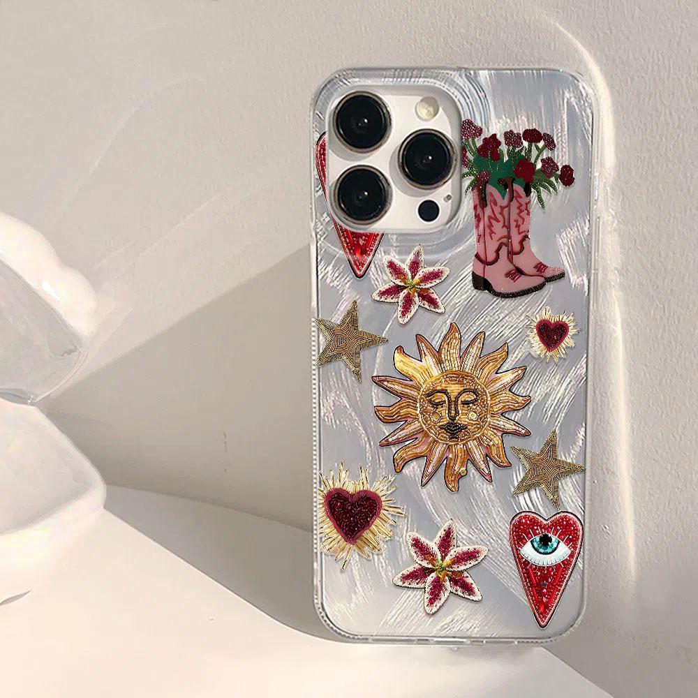 Heart-Shaped Stars Crab Fish Floral Patterns Phone Case For iPhone 16 Pro Max 15 14 13 12 11 XS X XR 16E 7 8 Plus SE 2020 Cover