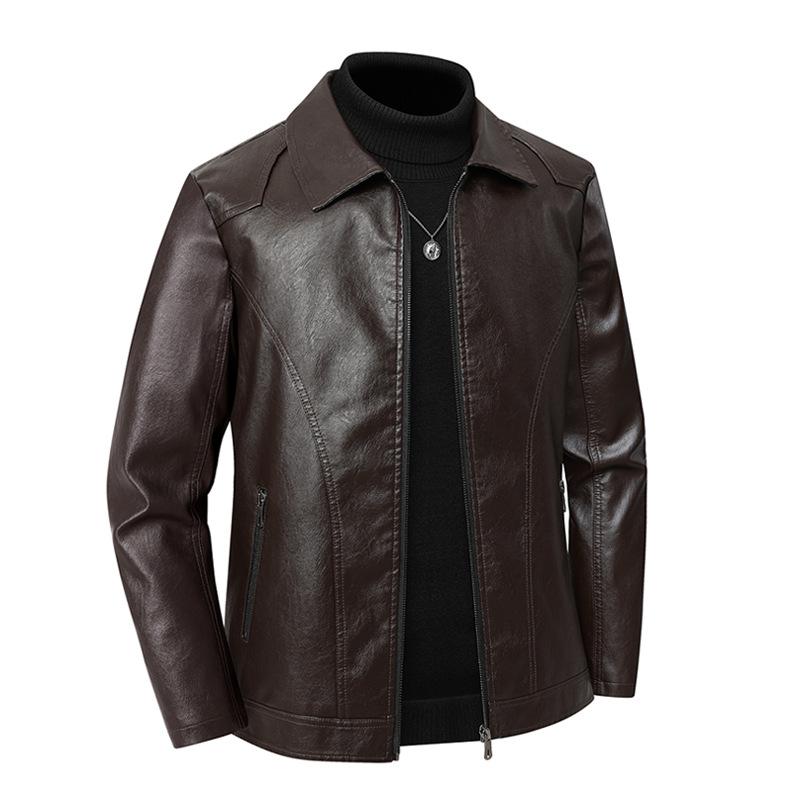 PU Leather Stand Up Collar Cardigan Motorcycle Leather Jacket Casual Leather Jacket Jacket