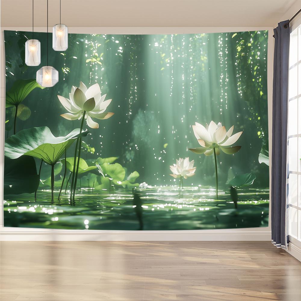 1 Piece 3D Lotus Tapestry - Polyester Fabric, Machine Washable, Suitable for Living Room, Bedroom, Office Decoration
