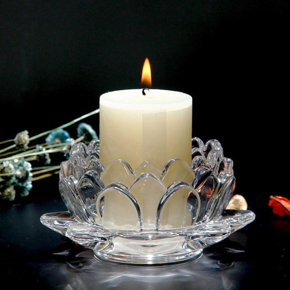 2Pcs Elegant Chinese Glass Lotus Candle Holder Ins Simple Candles Stand  Home Decor