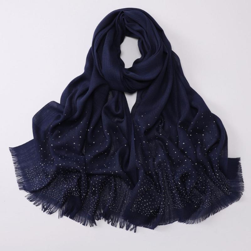 Versatile Solid Color Bamboo Yarn Headscarf With Rhinestones Malay Style Scarf