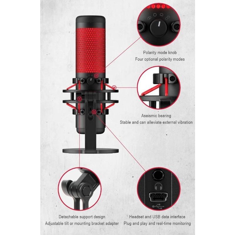 HyperX QuadCast / SoloCast USB Condenser Gaming Microphone Anti-Vibration Shock Mount Four Polar Patterns For PC PS4 PS5 and Mac