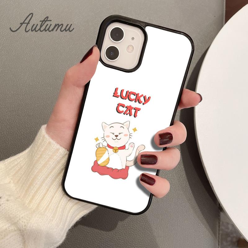 Urocze etui na telefon z kotem przynoszącym szczęście dla iPhone 11 12 13 14 Pro Max mini X XR XS SE 2020 5 6S 7 8 Plus Samsung Galaxy S21 S22 Cover shell