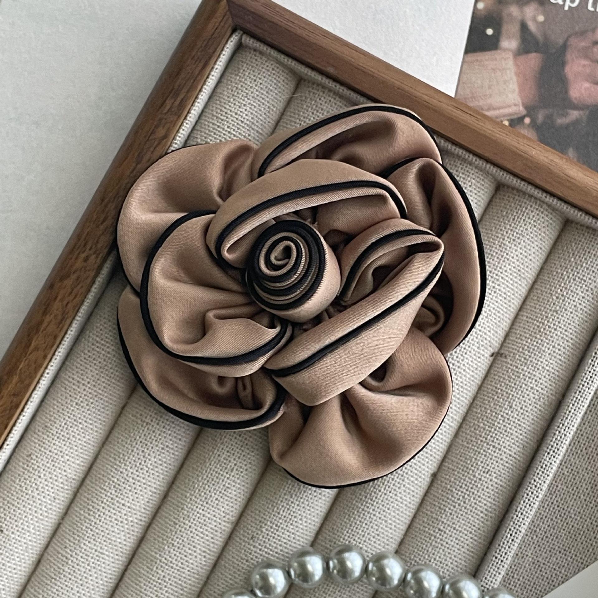 Elegant French Fabric Brooch Hairpin - Handmade Rolled Flower Design