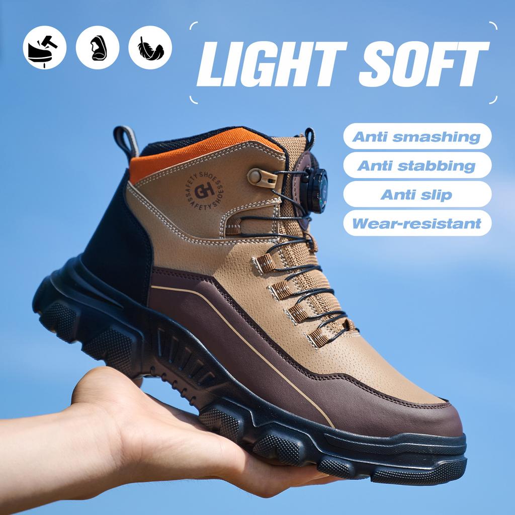 rotating button safety shoes with steel toe cap anti smash anti puncture winter lightweight safety shoes men ankle safety boots