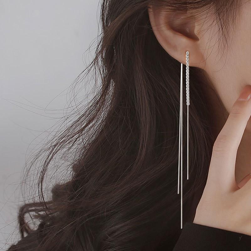 925 Silver Tassel Earrings Women Long Shiny Zircon Simple Fashion Jewelry Wedding Party Gift Birthday Present