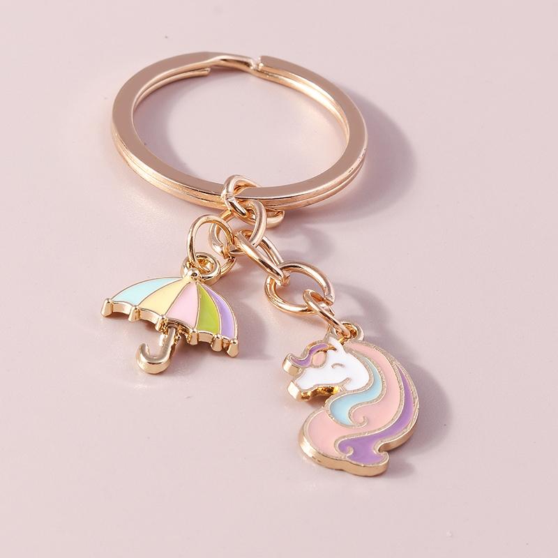 Cute Enamel Animal Bee Keychain Unicorn Key Ring Pendants for Women Girls Handbag Decor DIY Handmade Jewelry Gift