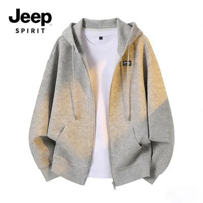 JEEP SPIRIT Men's Anti-Pill Loose Hooded Sweatshirt Jacket