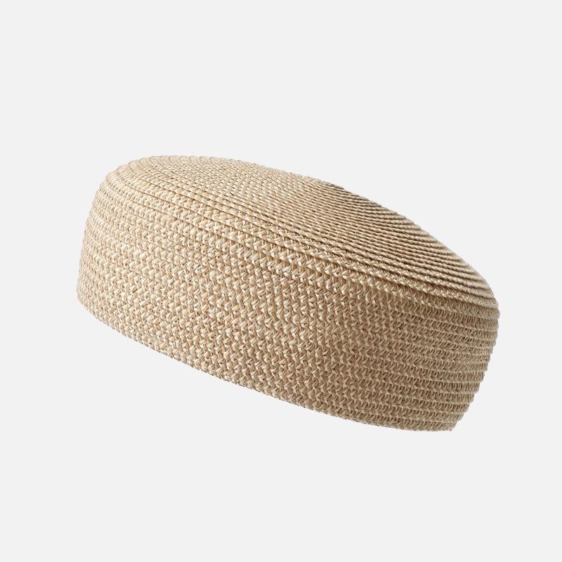 Casquette Beret en Paille Tressée pour Femme Respirante Légère Style Français d'Été Casquette Plate Chapeau de Soleil