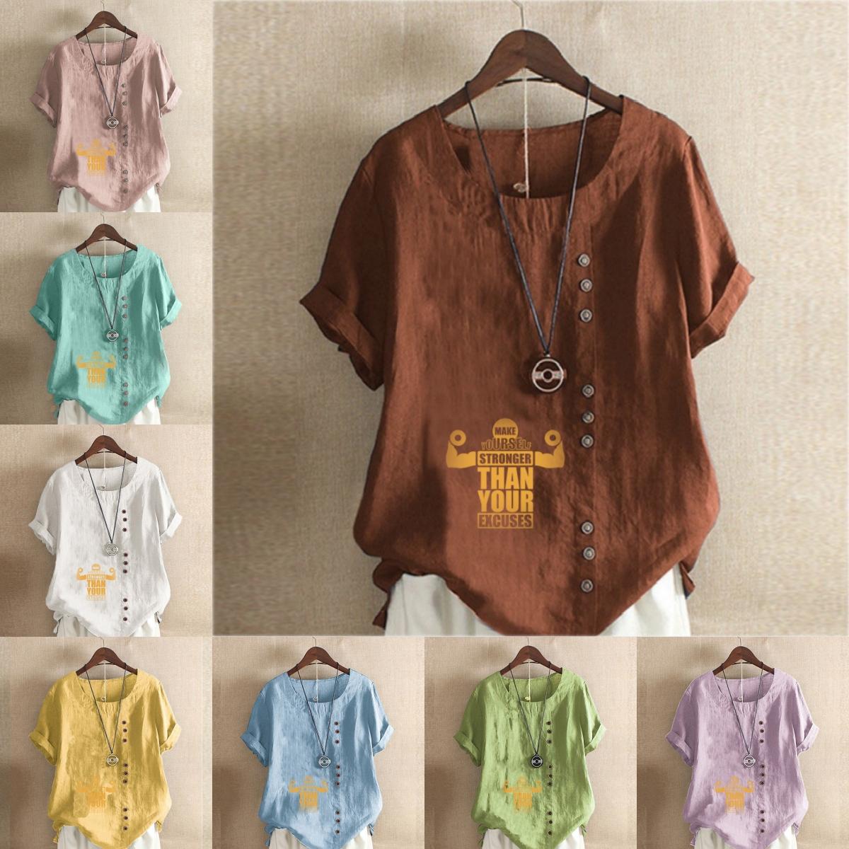

Women s Fashion Hercules Prined Round Neck Short Sleeve T-shirt Casual Cotton Linen Graphic Shirt Leisure Loose Summer Blouse Tops