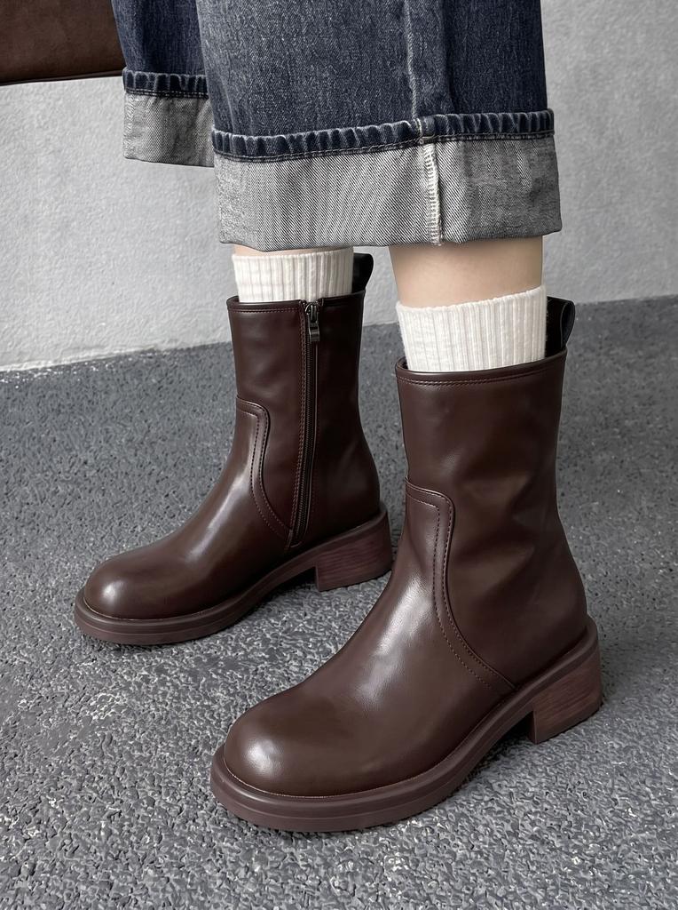 New retro square head thick heel women's short boots thick heel thin boots medium heel casual fashion women's boots