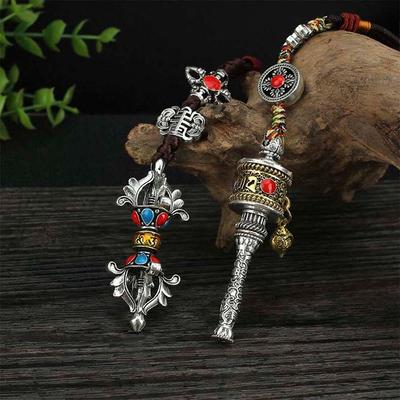 Women Men Jewelry Bag Pendants Keyring Accessories Vajra Car Keychain Buddhist Keychain Key Holder Prayer Wheel Pendants