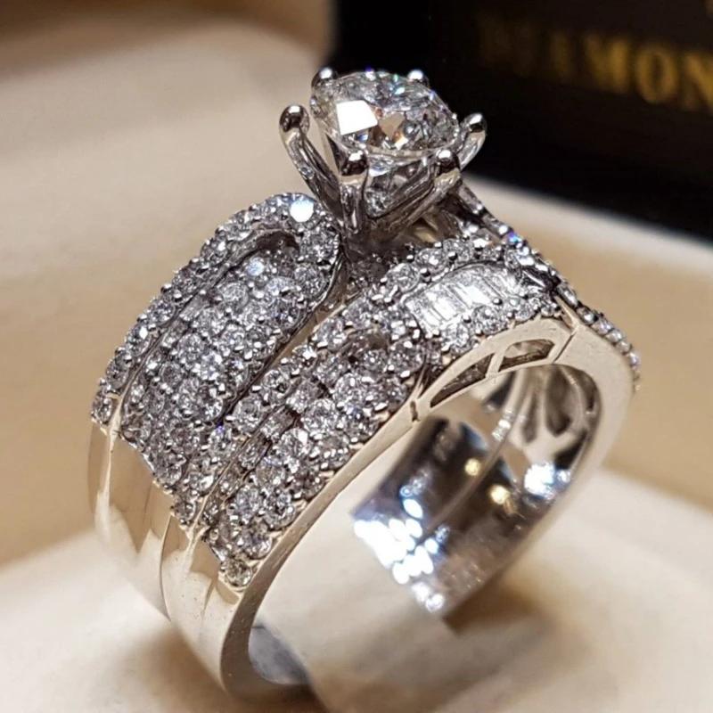 s/set Round White Artificial Cubic Zirconia Rings Women's Art Decoration Engagement Ring Temperament Jewelry