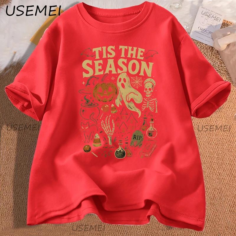 

Retro Halloween TShirt Tis The Season Vintage Halloween Pumpkin Ghost Graphic Tee Men Women Loose Short Sleeve Tshirts Clothes S