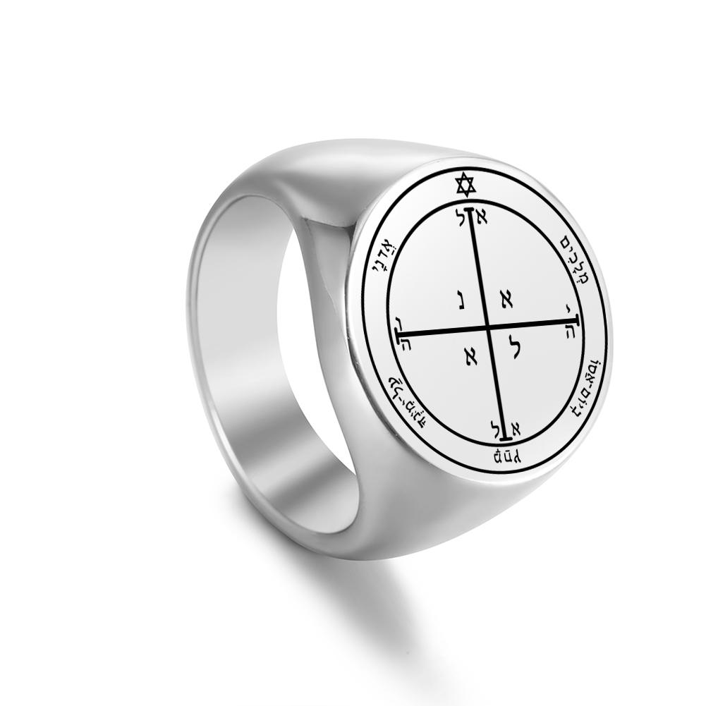 

LIKGREAT Vintage Pentacles Seal Solomon Rings Retro Massive Male Finger Ring Stainless Steel Punk Amulet Jewelry for Women 9&Steel color