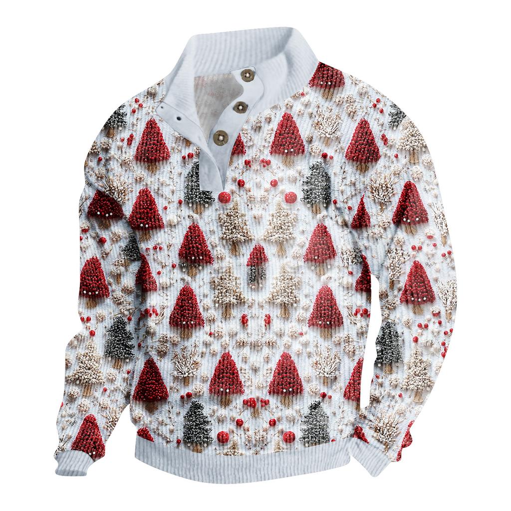 Ανδρικό Κορδούρο Πουκάμισο με Χριστουγεννιάτικη Εκτύπωση και Κουμπιά
