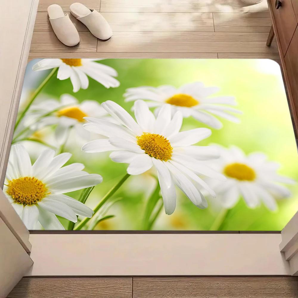 Daisy Flower Entrance Door Mat Soft Non-slip Absorbent Welcome Rug Flowers Theme Home Decor Carpet Indoor Outdoor Floor Mat