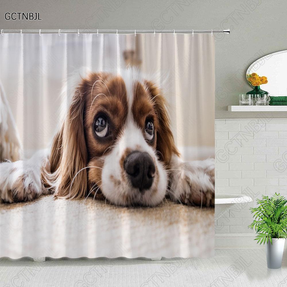 Zwierzę Psa Zasłony Prysznicowe Drukowane w 3D Dekoracja Łazienki Wodoodporna Tkanina Poliestrowa Zasłonka Kąpielowa dla Dzieci Zmywalna Z Haczykami