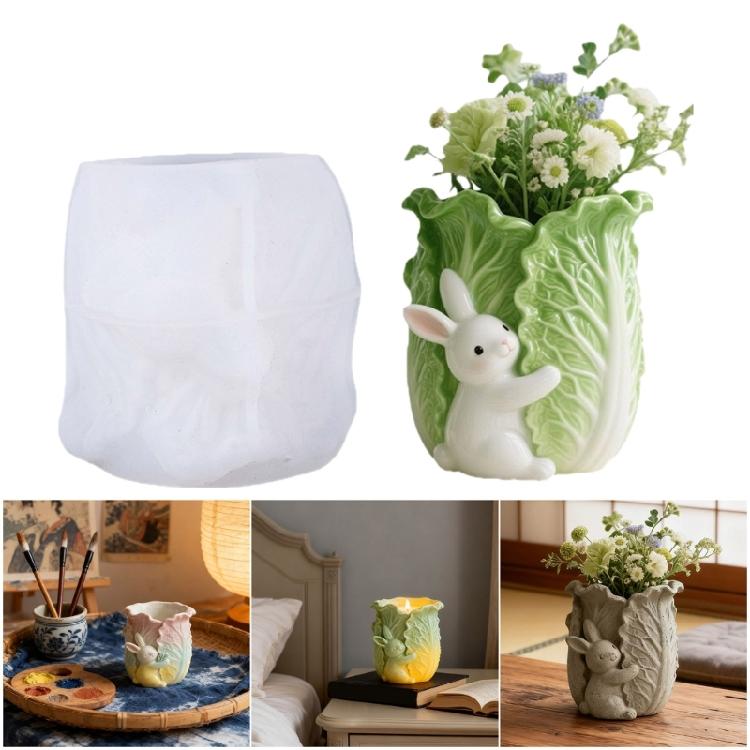 Multipurpose Silicone Mould Rabbits Cabbage Planter Accessory With Cement Jewelry Making Supplies