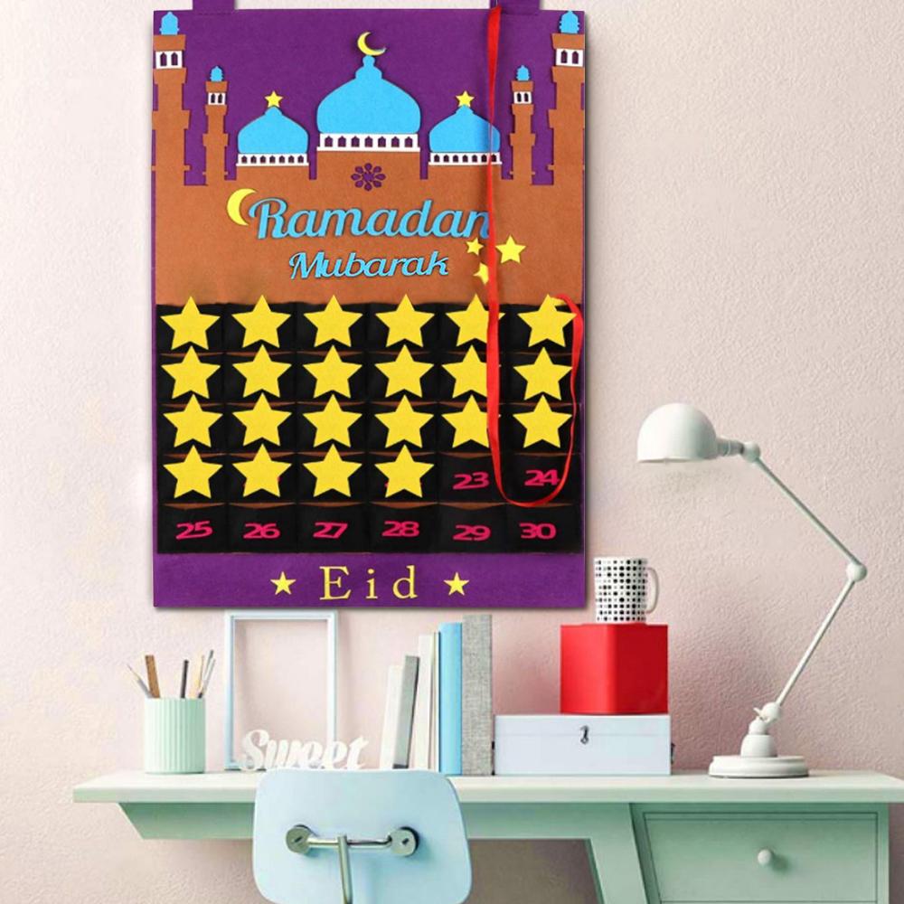 DIY Eid Mubarak Felt Ramadan Calendar With Pocket for Kids Gifts Countdown Calendrier Ramadan 2026 Kareem Muslim Party Decor