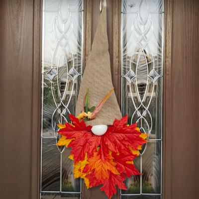 Fall Wreath Wreath Hat Faux Maple Wood Beads For Front Door Wall Indoor Outdoor Thanksgiving Christmas Decorations