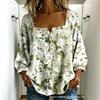 New Xiyin Summer T-Shirt Women's Printed Square Neck Button Bubble Sleeve Women's Top Women's