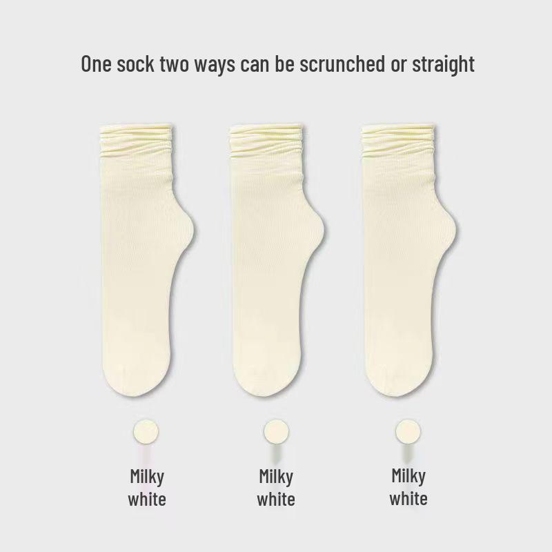 Bingbing Women's Ice Silk Scrunch Socks - Mid-Calf, Thin Style, Trendy White Velvet for Summer