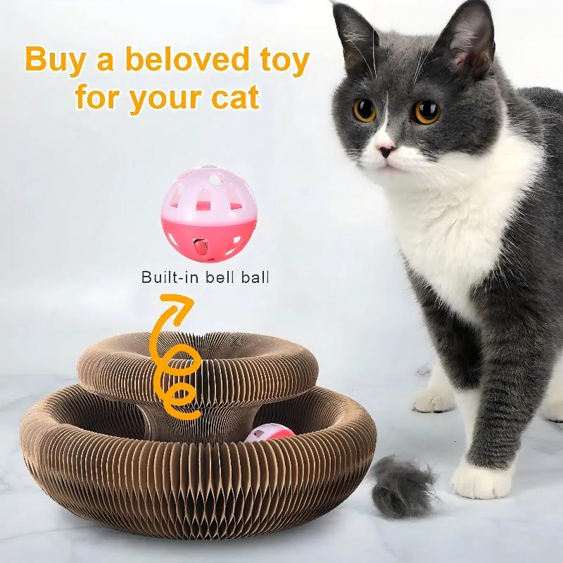 Magisches Katzenkratzorgelbrett, Katzenspielzeug mit Ball, Katzenschleifklaue, Katzenklettergerüst, Kätzchen, rundes, gewelltes Katzenkratzspielzeug