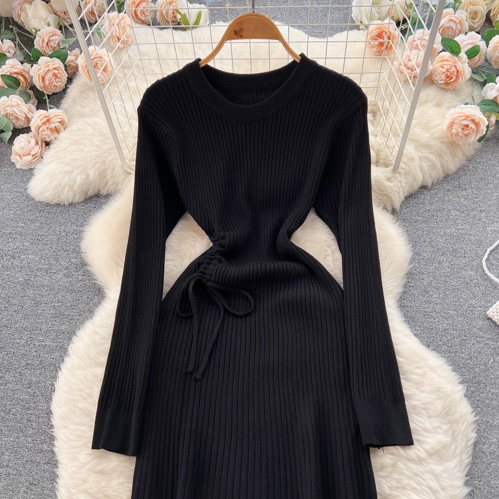Buy Winter Autumn Solid Drawing Knitted Sweater Dress Women Long Sleeve  Slim A-line Pullover Dress at affordable prices — free shipping, real  reviews with photos — Joom