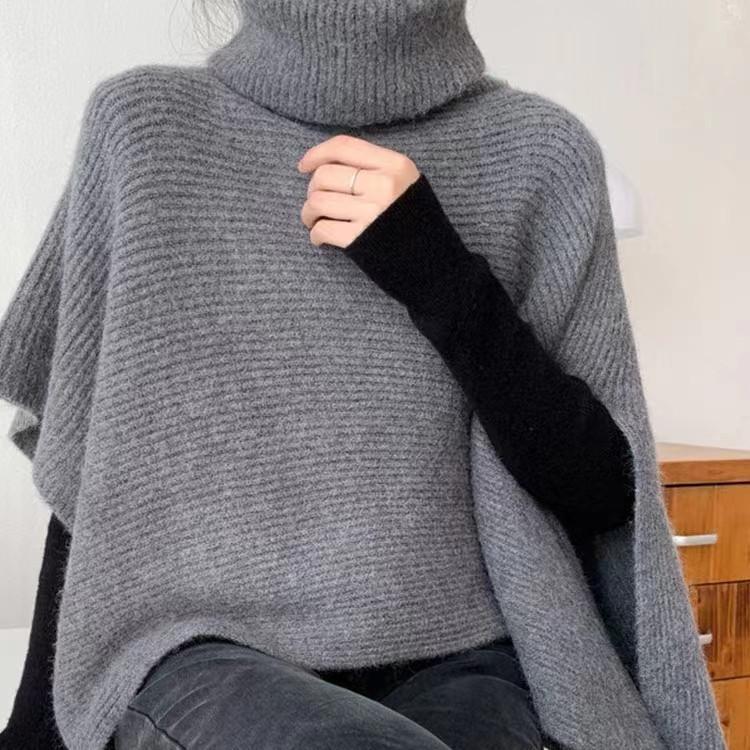 Irregular split high neck knitted pullover scarf shawl autumn and winter versatile wool scarf