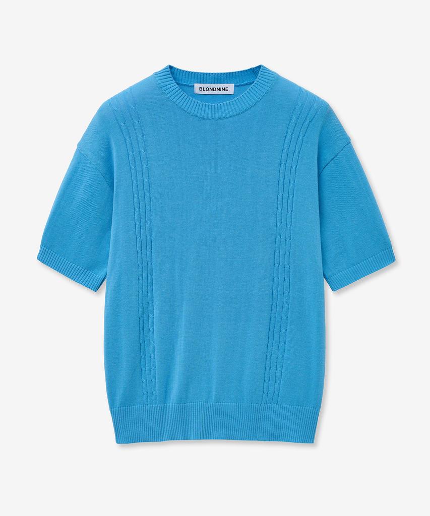 BLOND9 Soft Cable Round Short Sleeve Knit_Blue