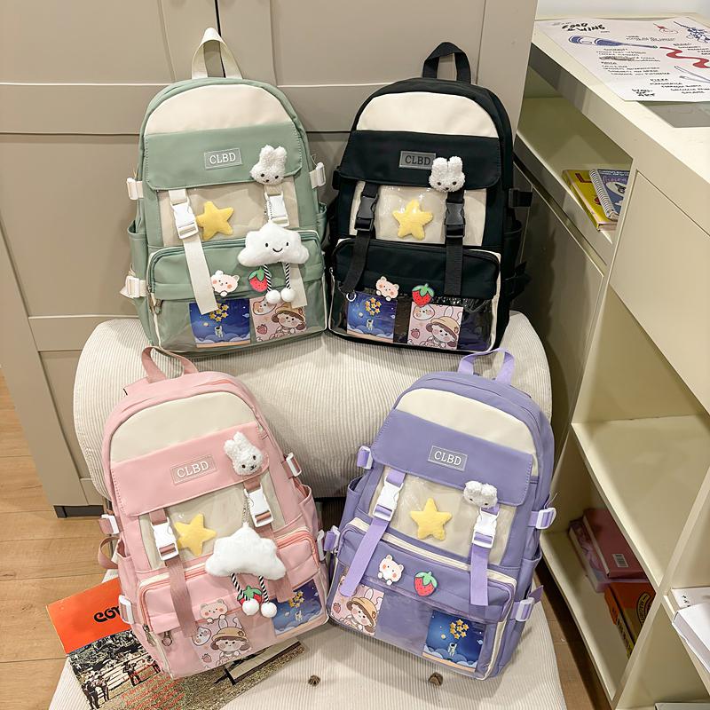 Large Capacity Students' Book Bag Color Contrast Schoolbag Girls Campus Lightweight Backpack