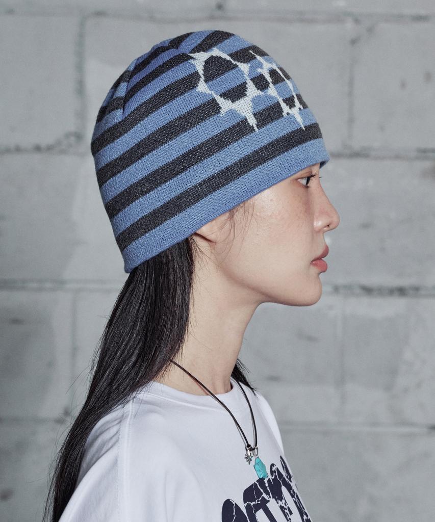 Lujeoseukeulleob Symbol Logo Striped Beanie Sky Blue