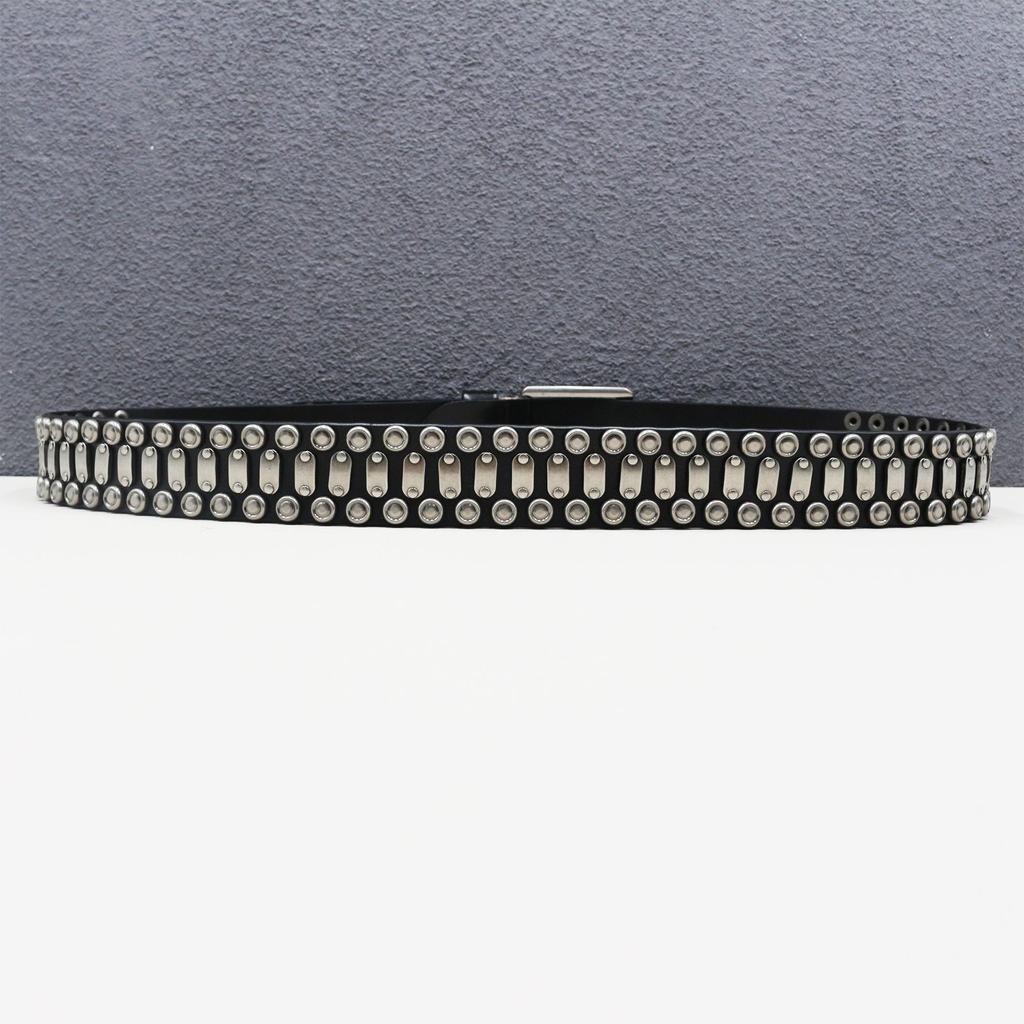 Cintura in Vera Pelle di Mucca Robusta con Borchie Punk - Fascia Vita Stile Streetwear Americano