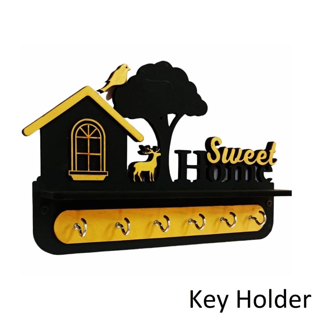 Unique Stylish Wooden Key Holder for Wall Decor with Stylish Stainless Steel 6 Hooks Beautiful Key Organizer for Home Decoration.(W28cm,H18cm,D5cm)