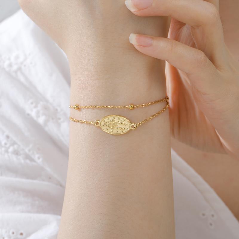 1Pcs Stainless Steel Cross Women'S Red Bracelet Holy Mother Mary Pendant Bracelet Rouge Gold Color Jewelry Religious Gifts