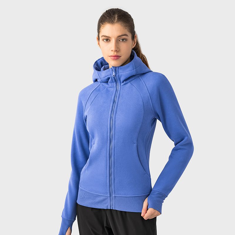 Winter Yoga Clothing Top Outdoor Sports Running Jacket Women Fall and Winter Fleece Cardigan Slim-Fit Hood Sweatshirt Women