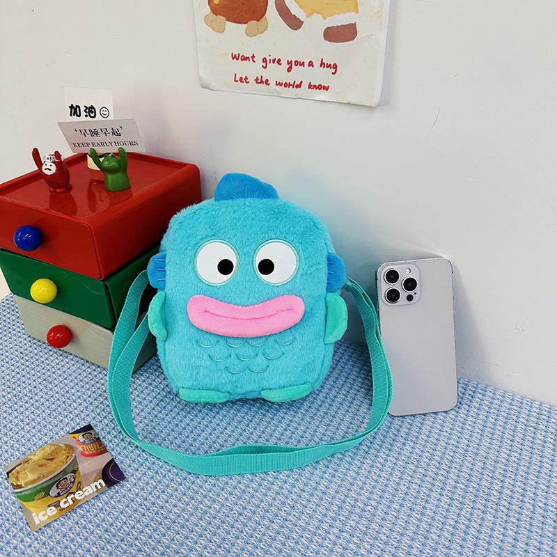 Cute Bag Female Cartoon Fish Monster Plush Messenger Mobile Phone Bag Three-dimensional Sausage Big Mouth Shoulder Bag