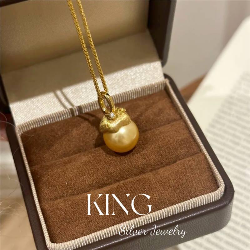 Christmas Pearl Gold Bead Necklace | 925 Silver Gold-Plated Brushed Australian Retro Fashion