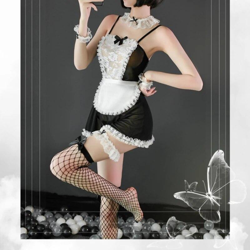 Women Sexy Lingerie French Apron Maid Dress Cosplay Costume Servant Lolita Hot Babydoll Dress Uniform Erotic Role Play Exotic