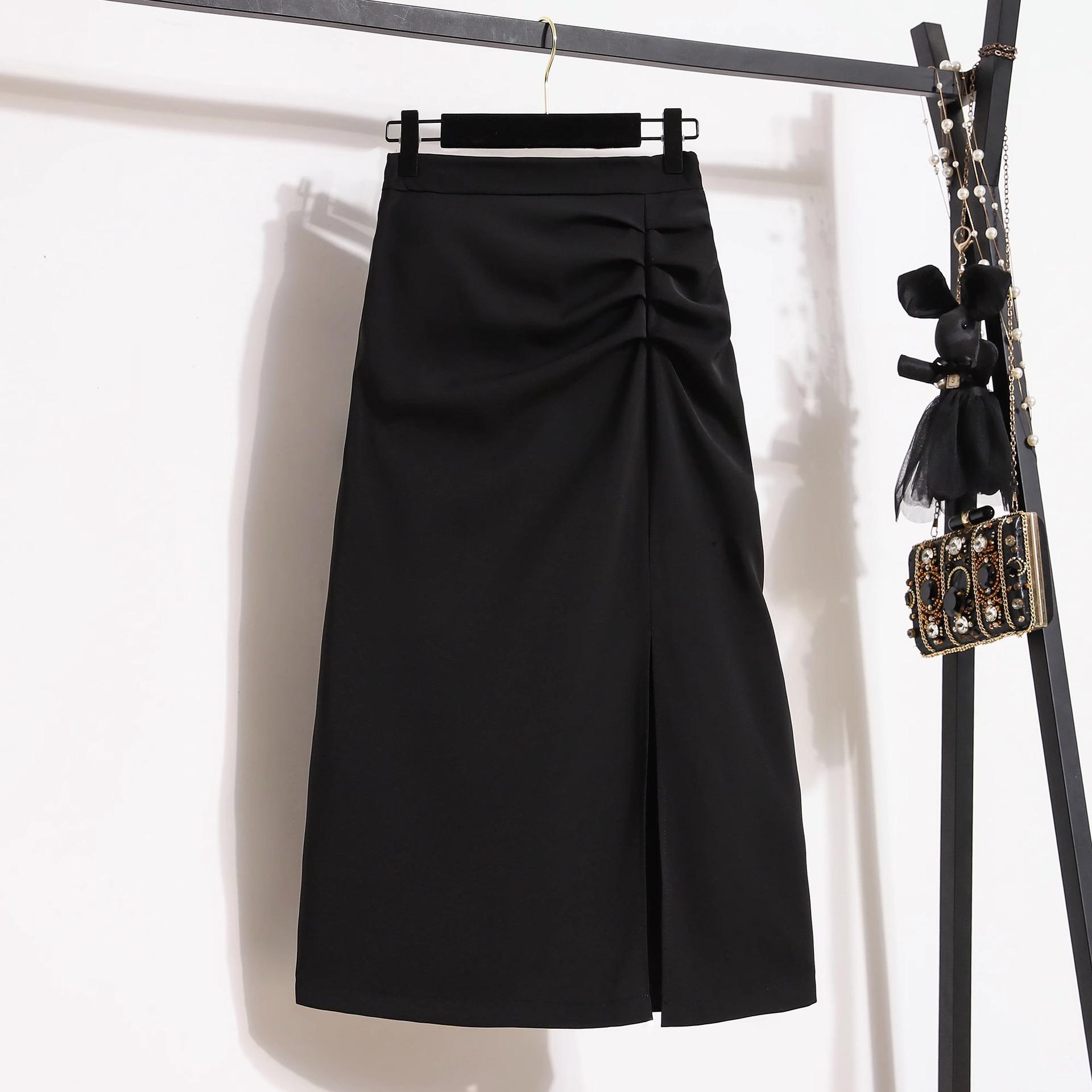 Women s Black High-Waisted Pleated Midi Skirt with Slit - Summer 2024 Edition XL чёрный