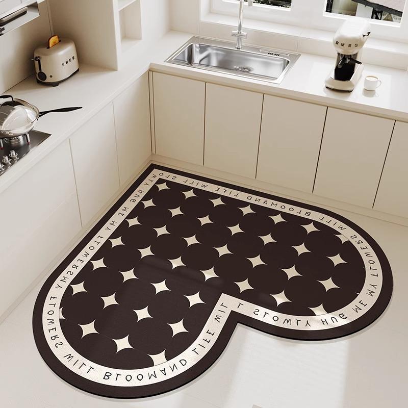 Kitchen Heart-shaped Carpet American Floral Pattern Water-absorbent Quick-drying Large Size Floor Mat Diatom Mud Non-slip Rug