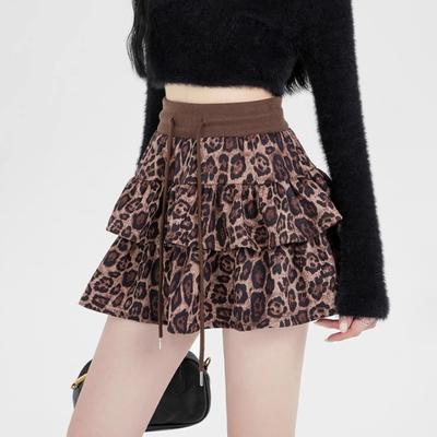 Frauen Leopard Y2k Shoujo Mädchen Ästhetik 2000er Mini Rüschenrock Gyaru Coquette Elastische Taille Cyber Punk Kuchenrock
